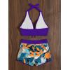 imageMakeMeChic Womens Halter Top Floral Swim Shorts Bikini Set 2 Piece Swimsuit Bathing SuitPurple Floral