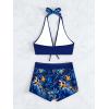 imageMakeMeChic Womens Halter Top Floral Swim Shorts Bikini Set 2 Piece Swimsuit Bathing SuitTropical Navy Blue