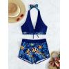 imageMakeMeChic Womens Halter Top Floral Swim Shorts Bikini Set 2 Piece Swimsuit Bathing SuitTropical Navy Blue