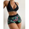 imageMakeMeChic Womens Halter Top Floral Swim Shorts Bikini Set 2 Piece Swimsuit Bathing SuitTropical Print