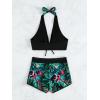 imageMakeMeChic Womens Halter Top Floral Swim Shorts Bikini Set 2 Piece Swimsuit Bathing SuitTropical Print