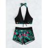 imageMakeMeChic Womens Halter Top Floral Swim Shorts Bikini Set 2 Piece Swimsuit Bathing SuitTropical Print