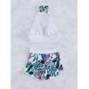 imageMakeMeChic Womens Halter Top Floral Swim Shorts Bikini Set 2 Piece Swimsuit Bathing SuitWhite Multi
