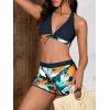 imageMakeMeChic Womens Halter Top Floral Swim Shorts Bikini Set Swimsuit Bathing SuitBlack