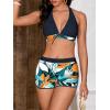 imageMakeMeChic Womens Halter Top Floral Swim Shorts Bikini Set Swimsuit Bathing SuitBlack