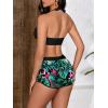imageMakeMeChic Womens Halter Top Floral Swim Shorts Bikini Set Swimsuit Bathing SuitBlack Multi