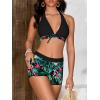 imageMakeMeChic Womens Halter Top Floral Swim Shorts Bikini Set Swimsuit Bathing SuitBlack Multi