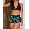 imageMakeMeChic Womens Halter Top Floral Swim Shorts Bikini Set Swimsuit Bathing SuitBlack Multi
