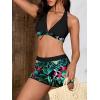 imageMakeMeChic Womens Halter Top Floral Swim Shorts Bikini Set Swimsuit Bathing SuitBlack Multi