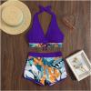 imageMakeMeChic Womens Halter Top Floral Swim Shorts Bikini Set Swimsuit Bathing SuitDark Blue