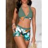 imageMakeMeChic Womens Halter Top Floral Swim Shorts Bikini Set Swimsuit Bathing SuitDark Green