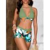 imageMakeMeChic Womens Halter Top Floral Swim Shorts Bikini Set Swimsuit Bathing SuitGreen