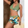 imageMakeMeChic Womens Halter Top Floral Swim Shorts Bikini Set Swimsuit Bathing SuitGreen