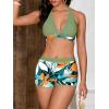 imageMakeMeChic Womens Halter Top Floral Swim Shorts Bikini Set Swimsuit Bathing SuitGreen
