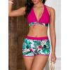 imageMakeMeChic Womens Halter Top Floral Swim Shorts Bikini Set Swimsuit Bathing SuitHot Pink