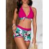 imageMakeMeChic Womens Halter Top Floral Swim Shorts Bikini Set Swimsuit Bathing SuitHot Pink