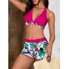 imageMakeMeChic Womens Halter Top Floral Swim Shorts Bikini Set Swimsuit Bathing SuitHot Pink