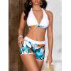 imageMakeMeChic Womens Halter Top Floral Swim Shorts Bikini Set Swimsuit Bathing SuitWhite
