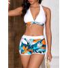 imageMakeMeChic Womens Halter Top Floral Swim Shorts Bikini Set Swimsuit Bathing SuitWhite
