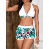 imageMakeMeChic Womens Halter Top Floral Swim Shorts Bikini Set Swimsuit Bathing SuitWhite Multi