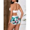 imageMakeMeChic Womens Halter Top Floral Swim Shorts Bikini Set Swimsuit Bathing SuitWhite Multi