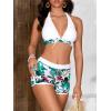 imageMakeMeChic Womens Halter Top Floral Swim Shorts Bikini Set Swimsuit Bathing SuitWhite Multi