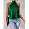 imageMakeMeChic Womens Halter Tops Satin Silk Backless Sleeveless Summer Camisole Going Out TopDark Green