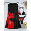imageMakeMeChic Womens Halter Triangle Bikini Sets Floral 3 Piece Swimsuit Bathing Suit Cover Up Long SkirtBlack