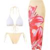 imageMakeMeChic Womens Halter Triangle Bikini Sets Floral 3 Piece Swimsuit Bathing Suit Cover Up Long SkirtBlackbeige