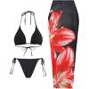imageMakeMeChic Womens Halter Triangle Bikini Sets Floral 3 Piece Swimsuit Bathing Suit Cover Up Long SkirtBlackred