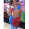 imageMakeMeChic Womens Halter Triangle Bikini Sets Floral 3 Piece Swimsuit Bathing Suit Cover Up Long SkirtBlue Red