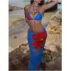 imageMakeMeChic Womens Halter Triangle Bikini Sets Floral 3 Piece Swimsuit Bathing Suit Cover Up Long SkirtBlue Red