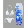 imageMakeMeChic Womens Halter Triangle Bikini Sets Floral 3 Piece Swimsuit Bathing Suit Cover Up Long SkirtBlue and White