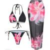 imageMakeMeChic Womens Halter Triangle Bikini Sets Floral 3 Piece Swimsuit Bathing Suit Cover Up Long SkirtFlower Black