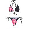 imageMakeMeChic Womens Halter Triangle Bikini Sets Floral 3 Piece Swimsuit Bathing Suit Cover Up Long SkirtFlower Black