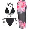 imageMakeMeChic Womens Halter Triangle Bikini Sets Floral 3 Piece Swimsuit Bathing Suit Cover Up Long SkirtFlower Black