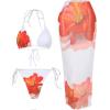 imageMakeMeChic Womens Halter Triangle Bikini Sets Floral 3 Piece Swimsuit Bathing Suit Cover Up Long SkirtFlower White