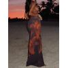 imageMakeMeChic Womens Halter Triangle Bikini Sets Floral 3 Piece Swimsuit Bathing Suit Cover Up Long SkirtOrange Black