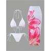 imageMakeMeChic Womens Halter Triangle Bikini Sets Floral 3 Piece Swimsuit Bathing Suit Cover Up Long SkirtWhite