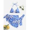 imageMakeMeChic Womens Halter Triangle Bikini Sets Leopard 3 Piece Swimsuit Bathing Suit Cover Up SkirtBlue