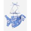 imageMakeMeChic Womens Halter Triangle Bikini Sets Leopard 3 Piece Swimsuit Bathing Suit Cover Up SkirtBlue