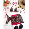 imageMakeMeChic Womens Halter Triangle Bikini Sets Leopard 3 Piece Swimsuit Bathing Suit Cover Up SkirtBrown