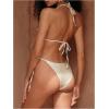 imageMakeMeChic Womens Halter Triangle Thong Bikini Sets High Cut Swimsuit Bathing Suit SwimwearBeige