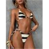 imageMakeMeChic Womens Halter Triangle Thong Bikini Sets High Cut Swimsuit Bathing Suit SwimwearBlack White