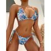 imageMakeMeChic Womens Halter Triangle Thong Bikini Sets High Cut Swimsuit Bathing Suit SwimwearBlue Multi Floral