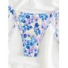 imageMakeMeChic Womens Halter Triangle Thong Bikini Sets High Cut Swimsuit Bathing Suit SwimwearBlue Multi Floral