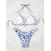 imageMakeMeChic Womens Halter Triangle Thong Bikini Sets High Cut Swimsuit Bathing Suit SwimwearBlue White a