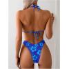 imageMakeMeChic Womens Halter Triangle Thong Bikini Sets High Cut Swimsuit Bathing Suit SwimwearFloral Dark Blue