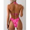 imageMakeMeChic Womens Halter Triangle Thong Bikini Sets High Cut Swimsuit Bathing Suit SwimwearFloral Hot Pink