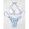 imageMakeMeChic Womens Halter Triangle Thong Bikini Sets High Cut Swimsuit Bathing Suit SwimwearFloral Print Multi